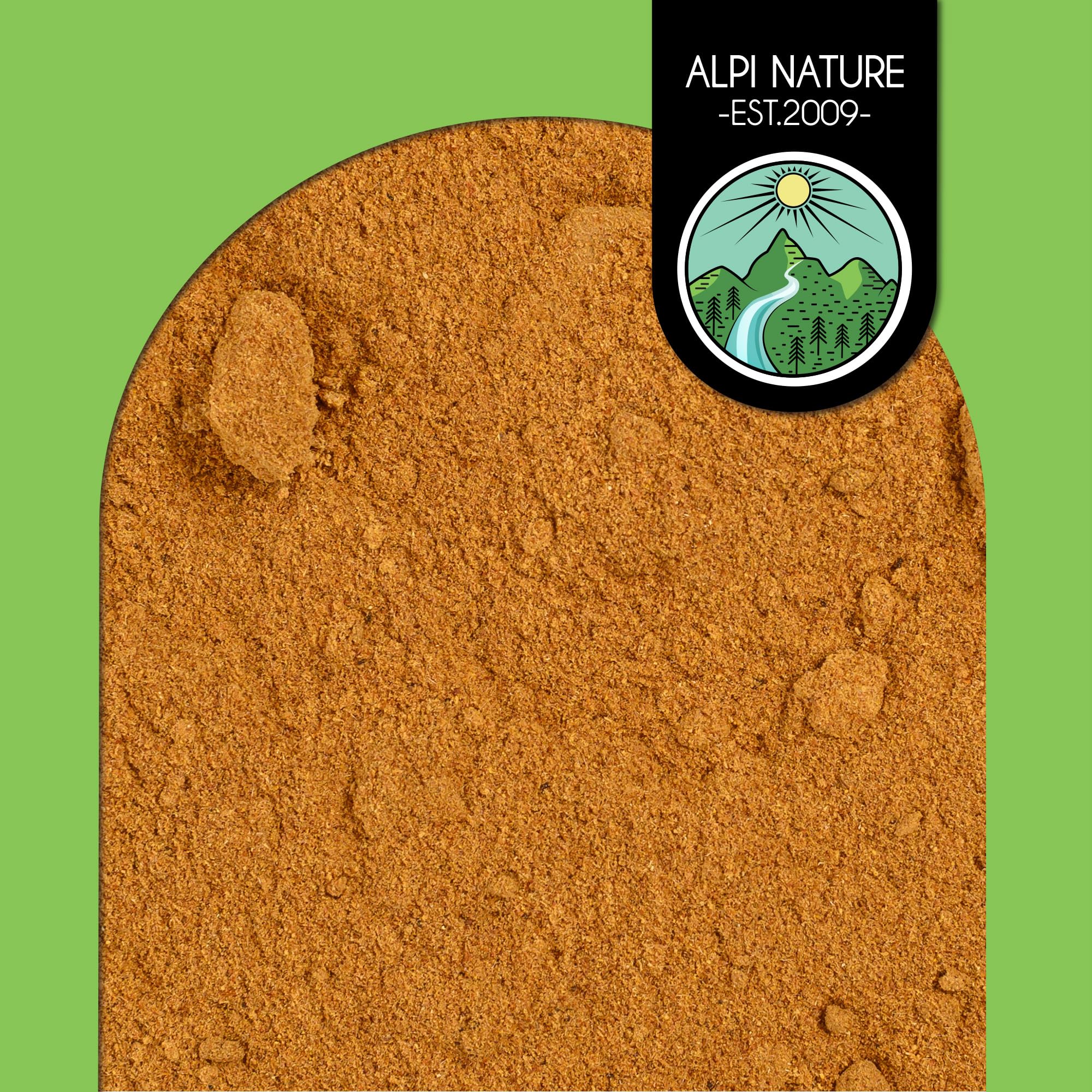 Alpi Nature fine rosehip powder texture close-up revealing vibrant color