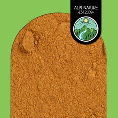 Alpi Nature fine rosehip powder texture close-up revealing vibrant color