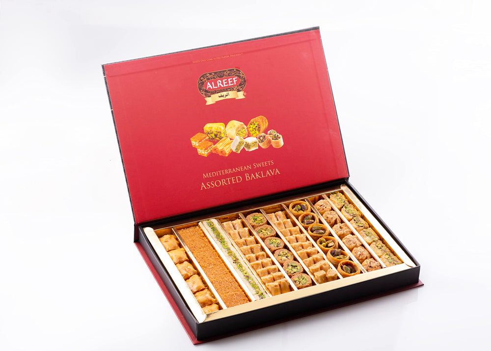Alreef baklava pistachio detail showing nut topping and vibrant green contrast benefit