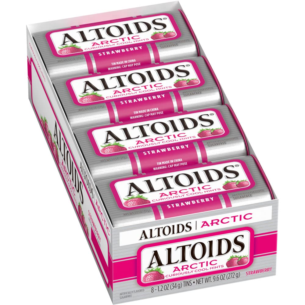 Altoids front tin showing Arctic Strawberry branding and portable design