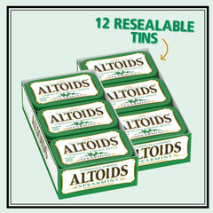 Close-up of a single Altoids mint showing texture and strong flavor