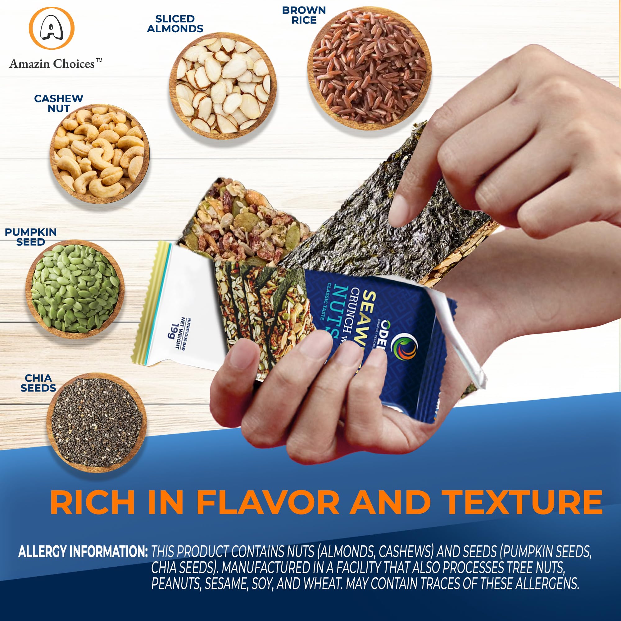 Amazin Choices bar on a desk beside coffee ideal for workday snacking