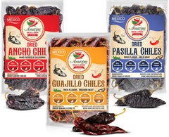 Amazing Chiles & Spices front packaging showing three chile varieties and clear benefits