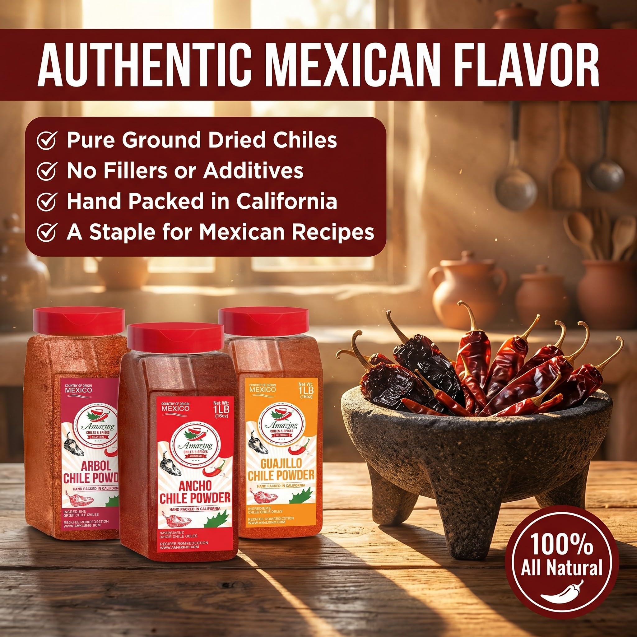 Amazing Chiles & Spices Ancho powder close-up showing deep color and rich flavor