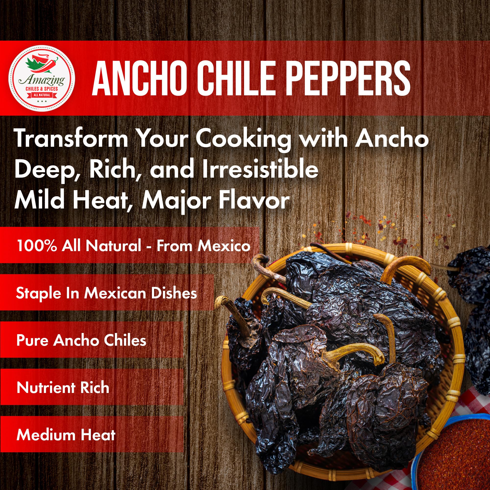 Amazing Chiles & Spices ancho chiles rehydrating in bowl, demonstrating easy preparation benefit