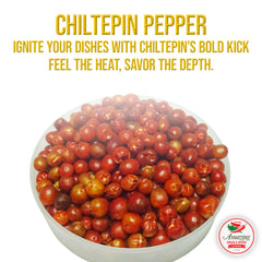 Amazing Chiles chiltepin on wooden spoon ready to measure heat for recipes