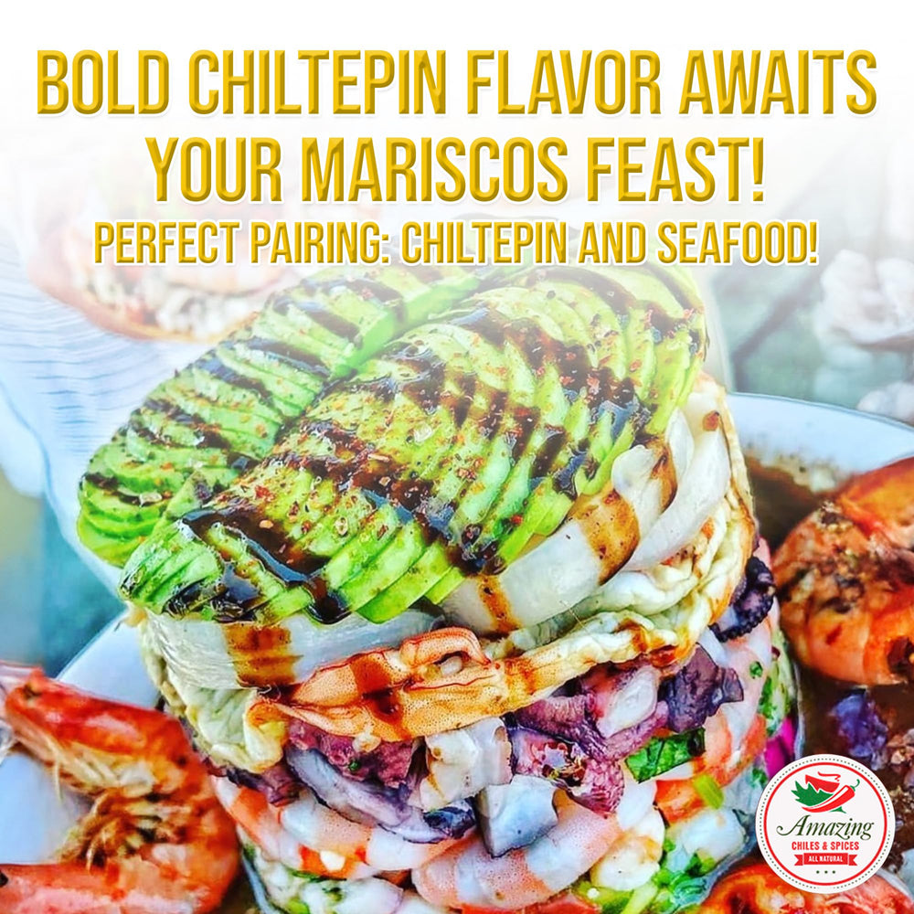 Amazing Chiles chiltepin paired with shrimp dish adding smoky heat and depth