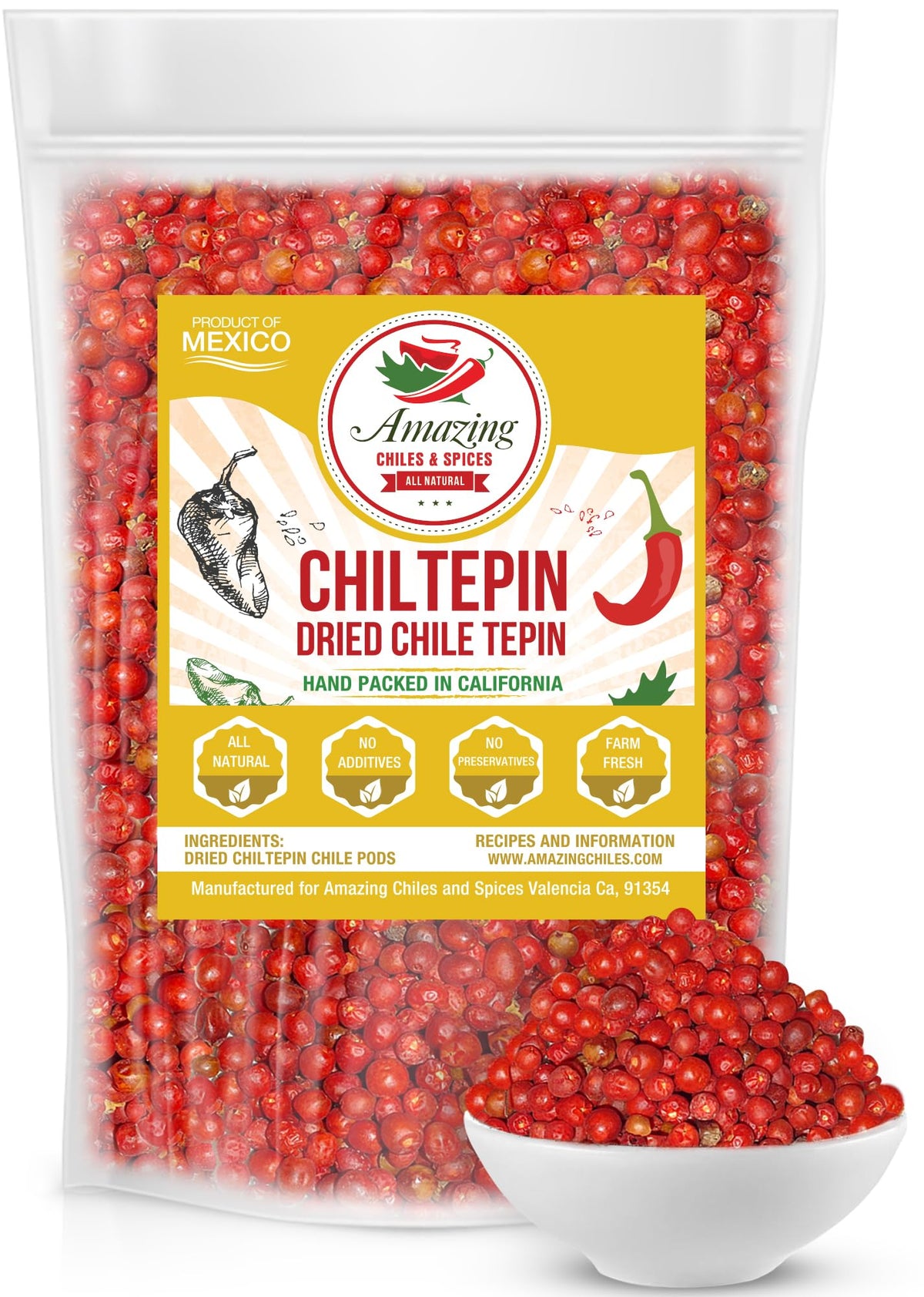 Amazing Chiles front packaging view showing sealed 4oz bag for long-lasting freshness