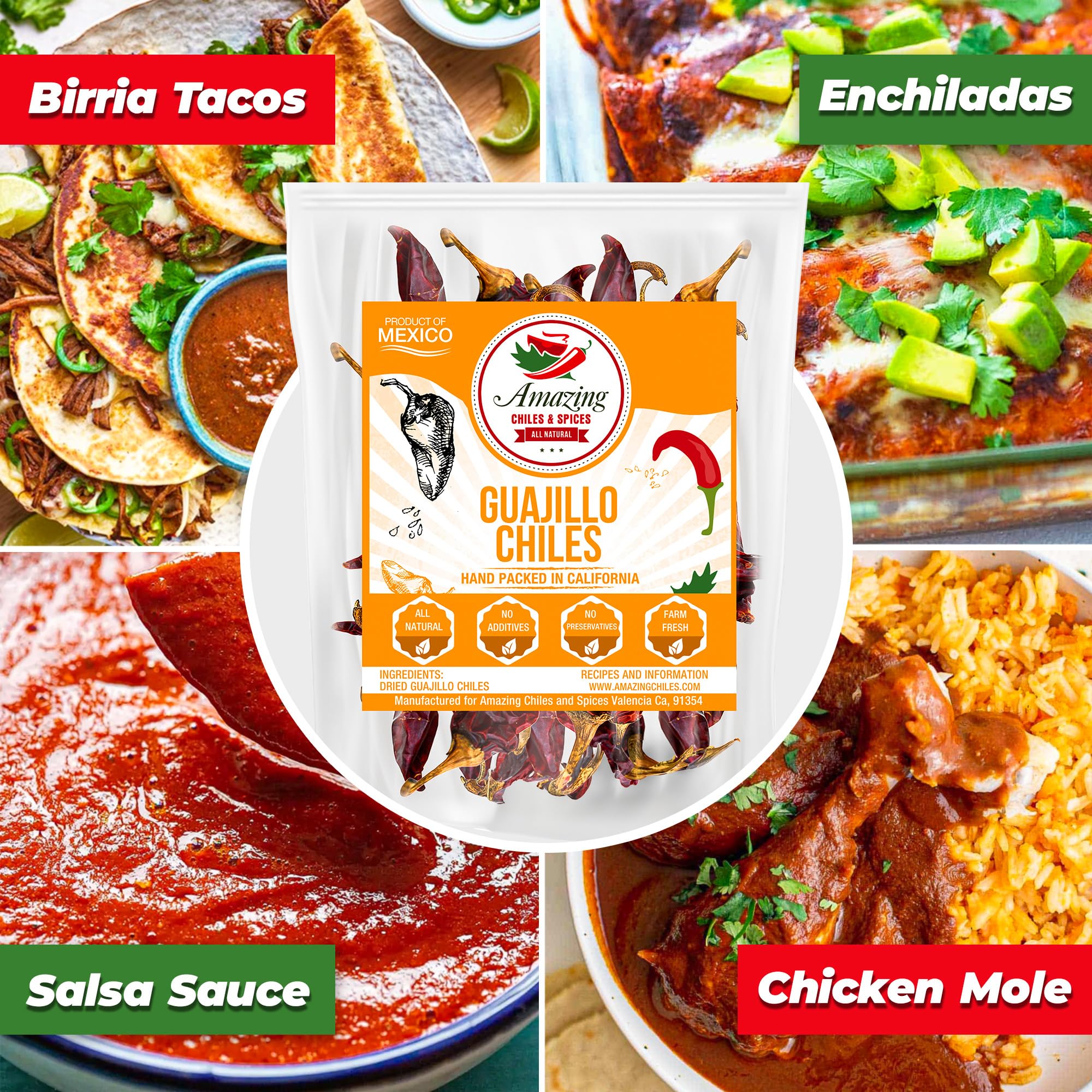 Amazing Chiles & Spices close-up of dried guajillo texture, highlights rich color and aroma
