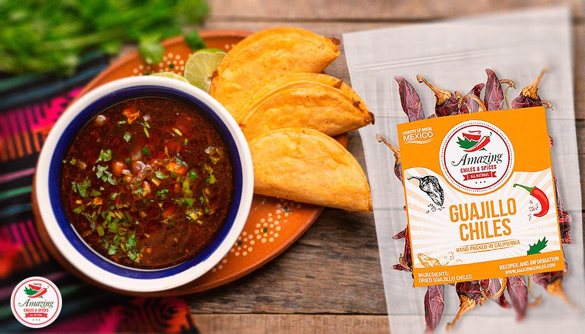 Amazing Chiles & Spices blended guajillo sauce pouring from spoon, shows smooth texture