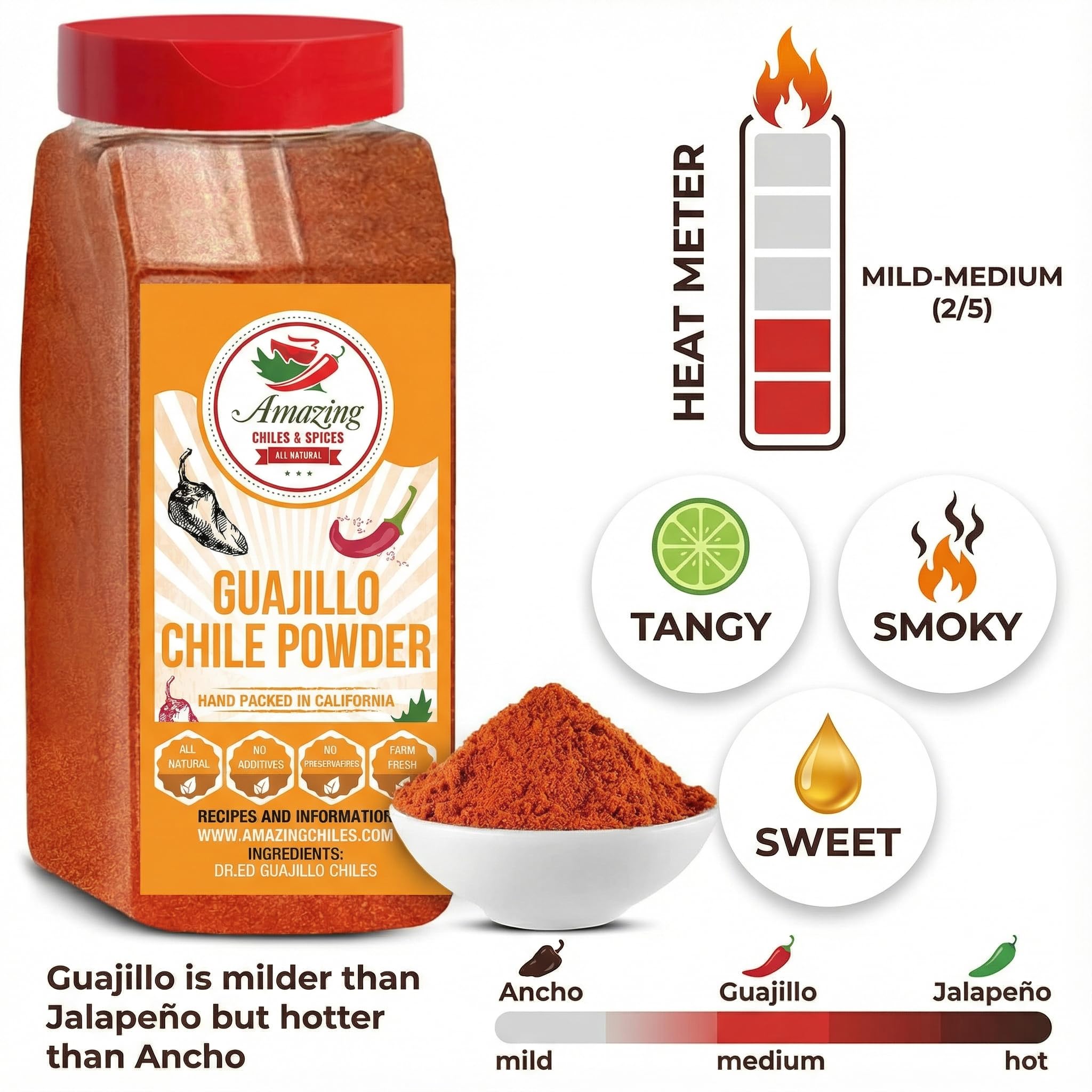 Amazing Chiles & Spices product label and ingredient list showing pure guajillo