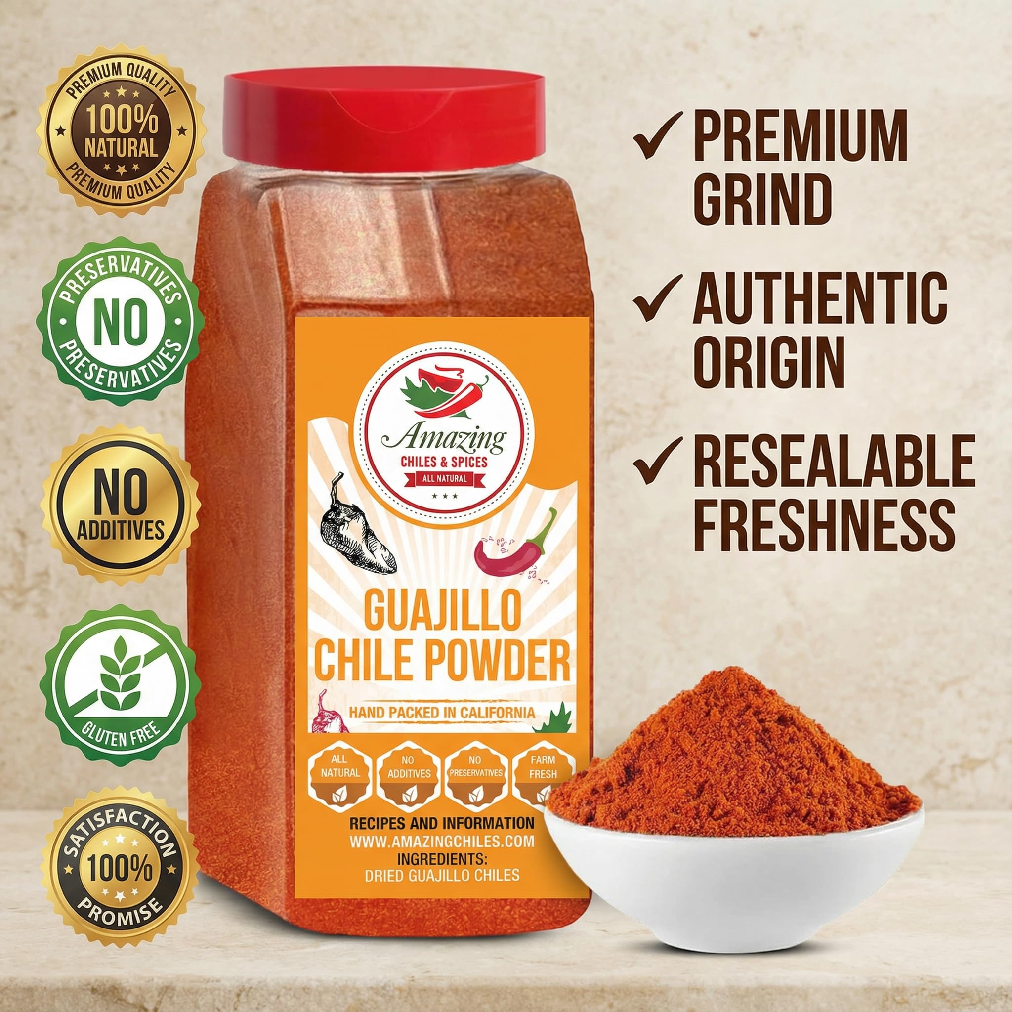 Amazing Chiles & Spices bag on kitchen scale proving 1lb bulk weight