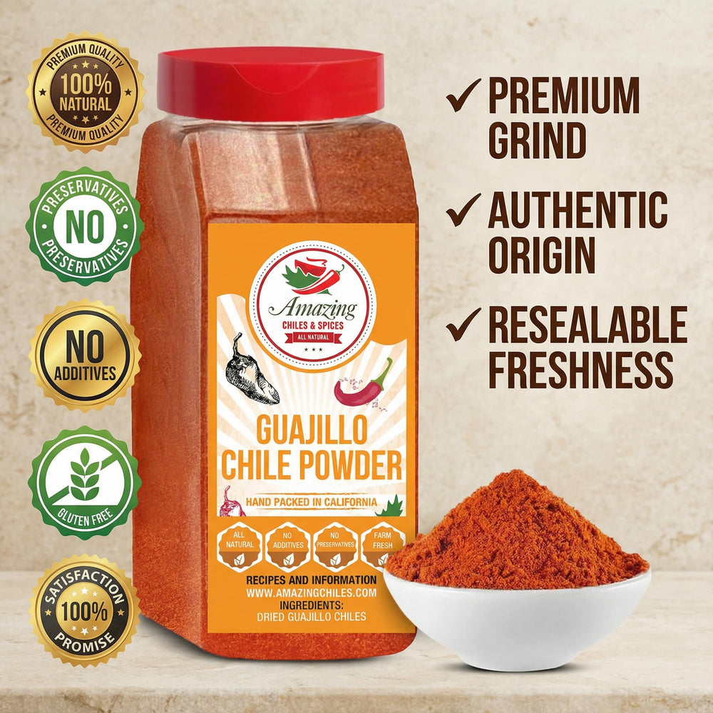 Amazing Chiles & Spices bag on kitchen scale proving 1lb bulk weight