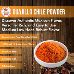 Amazing Chiles & Spices guajillo powder in clay bowl showing rich red color