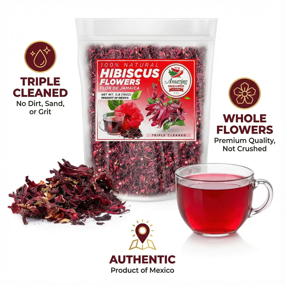 Amazing Chiles & Spices rehydrated hibiscus flowers in bowl showing ready-to-use petals