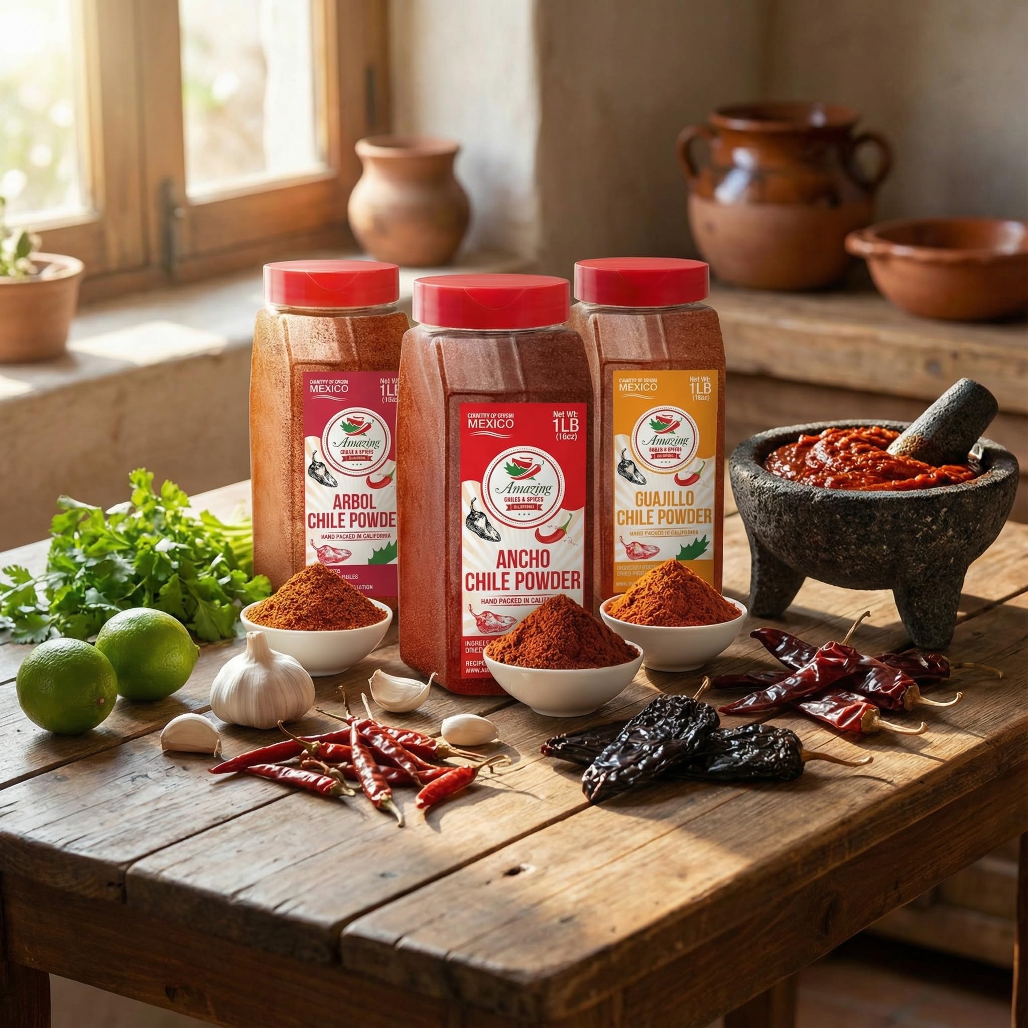 Amazing Chiles & Spices measuring spoons with powders showing accurate portioning benefit