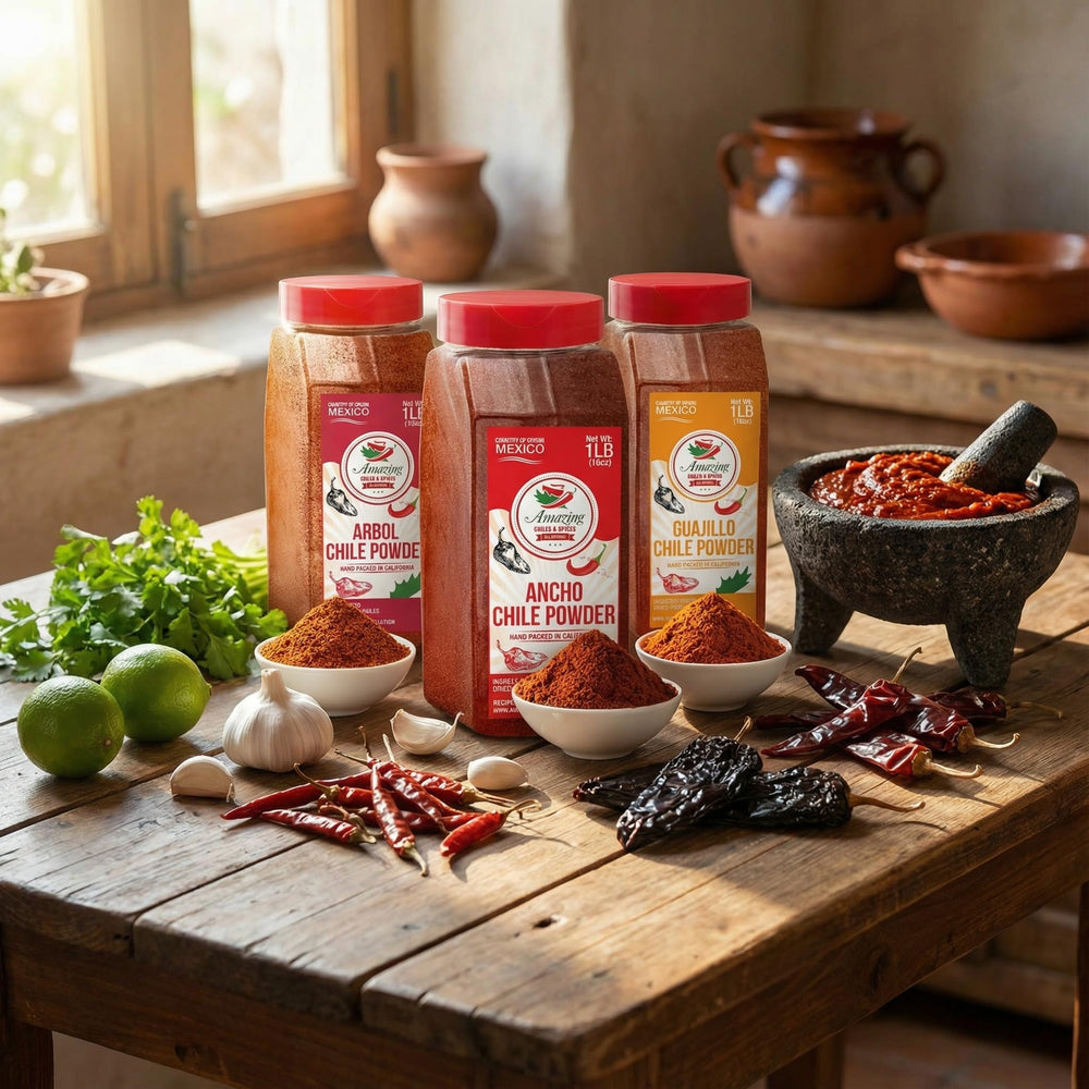 Amazing Chiles & Spices measuring spoons with powders showing accurate portioning benefit