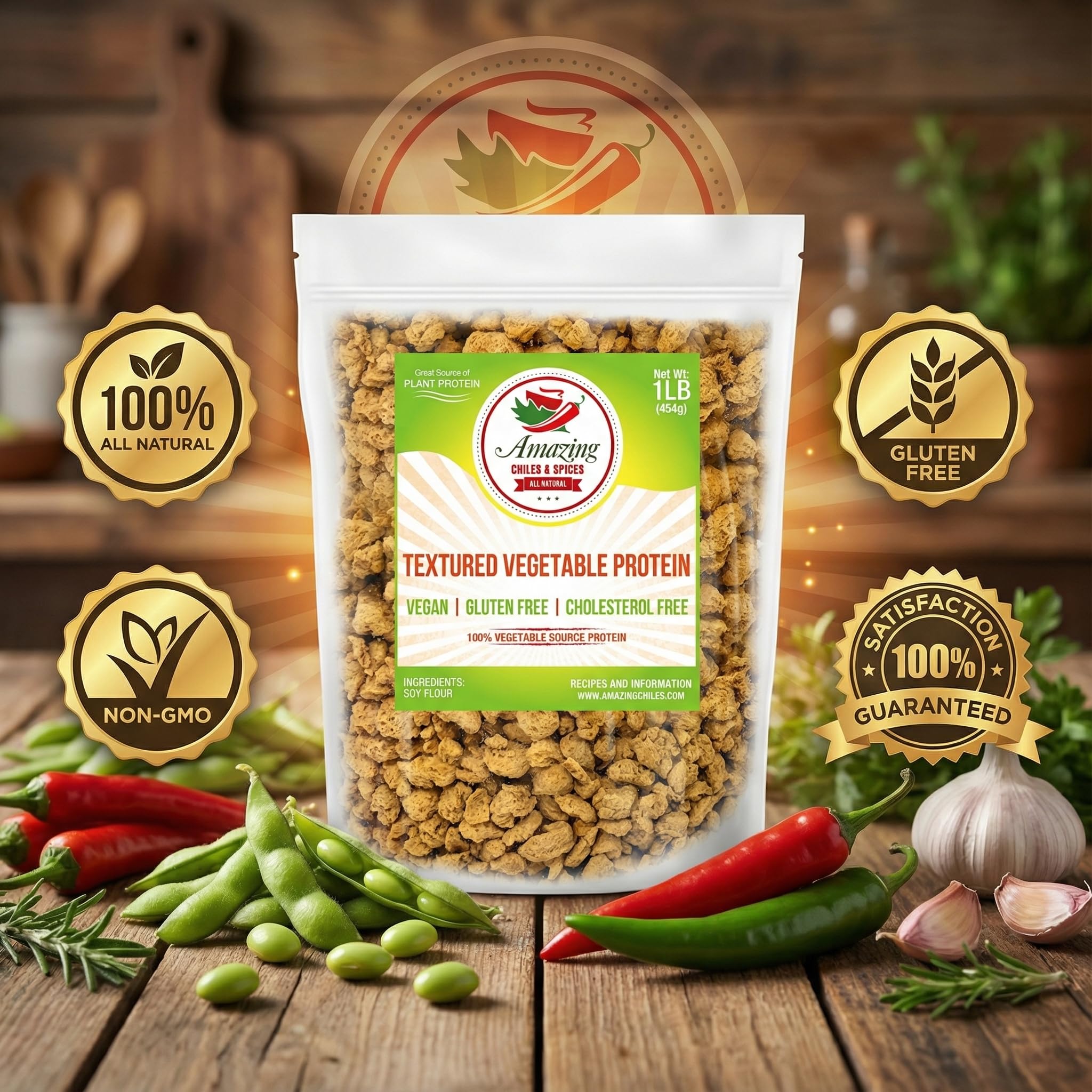 Amazing Chiles & Spices product label and nutrition panel, clarifying non-GMO gluten-free facts