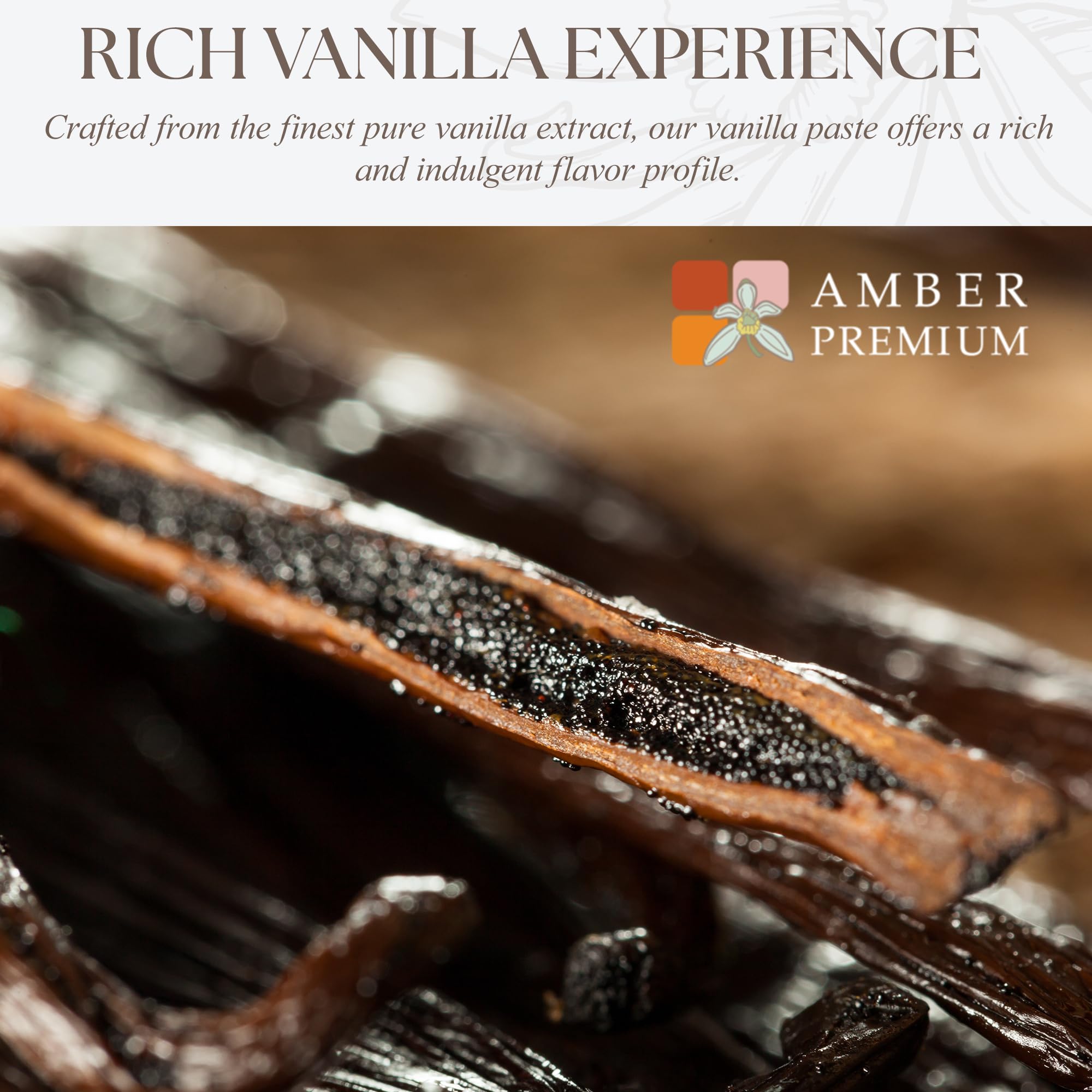 Amber Premium open jar with visible vanilla seeds highlighting natural look