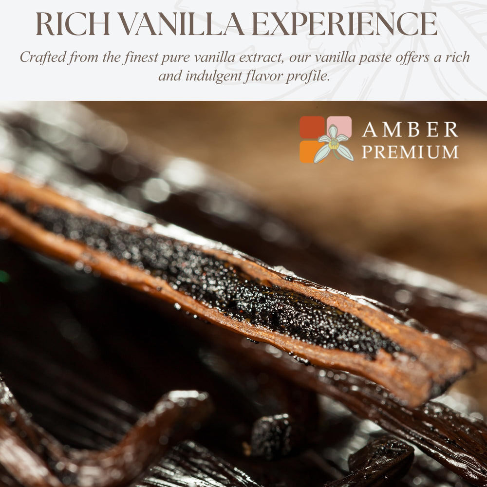 Amber Premium open jar with visible vanilla seeds highlighting natural look