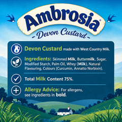 Ambrosia custard being poured over apple crumble showing warm dessert pairing