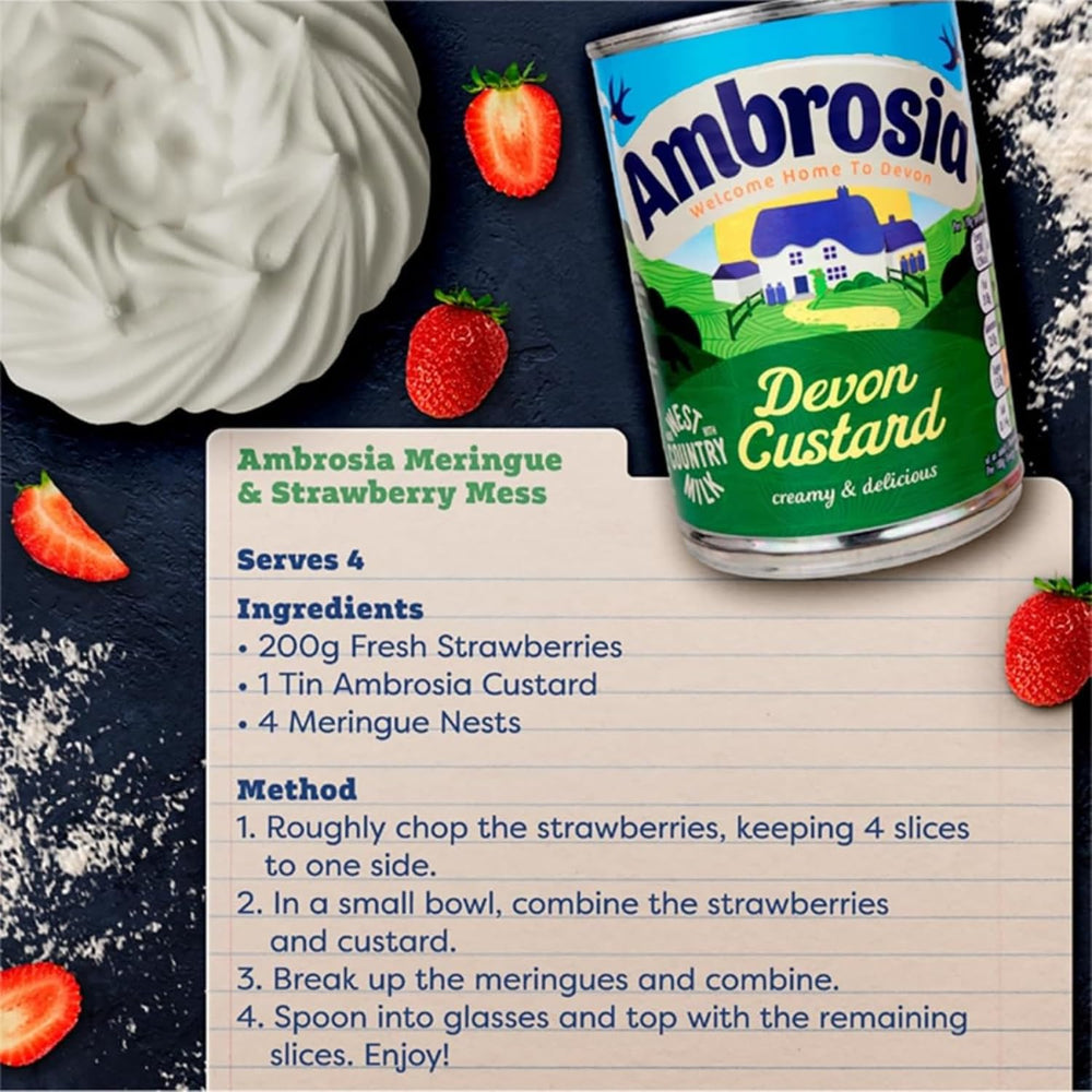 Ambrosia can beside a hand for scale showing pack size and family portioning