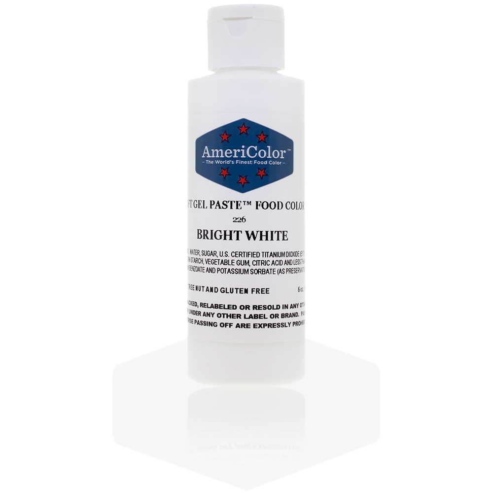 AmeriColor bottle front view showing bright white gel and accurate dispensing benefit
