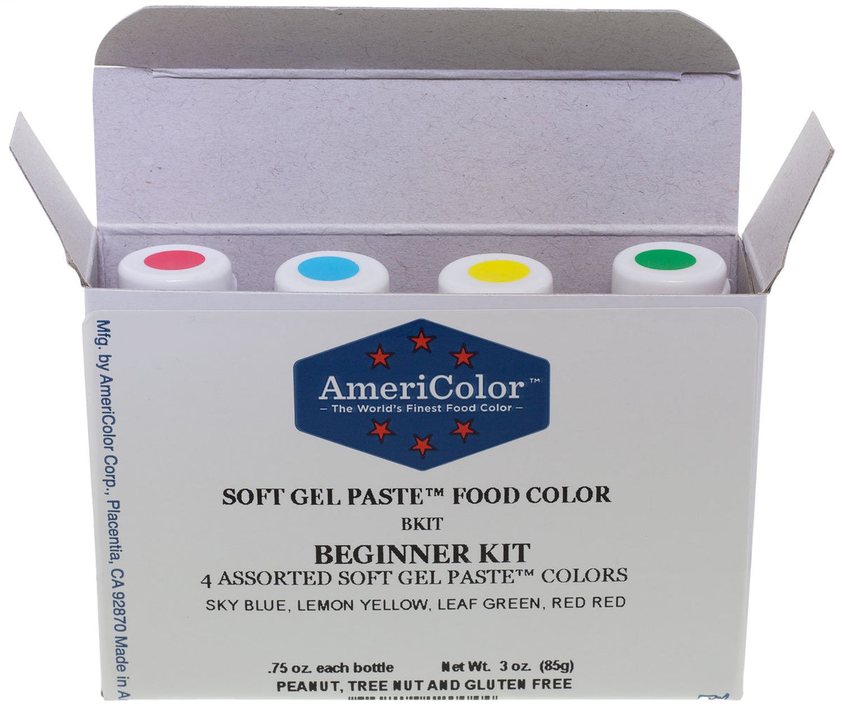 AmeriColor front packaging showing four bottles and bright colors for easy selection