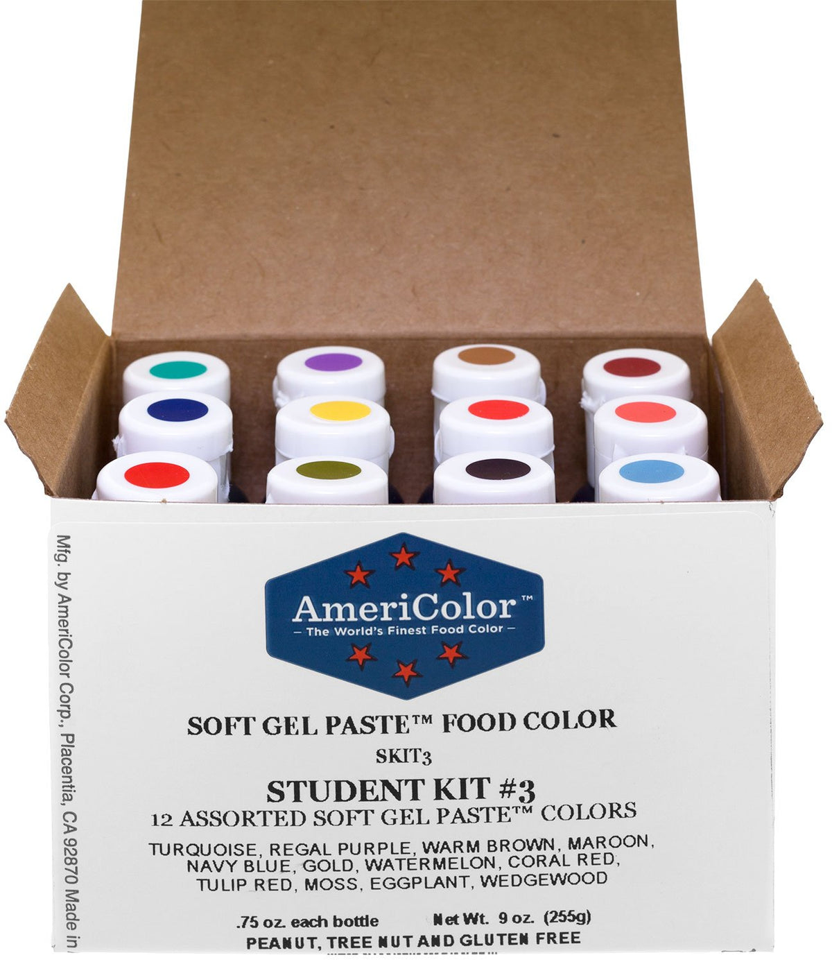 AmeriColor front packaging showing full 12-color student kit and clear benefits