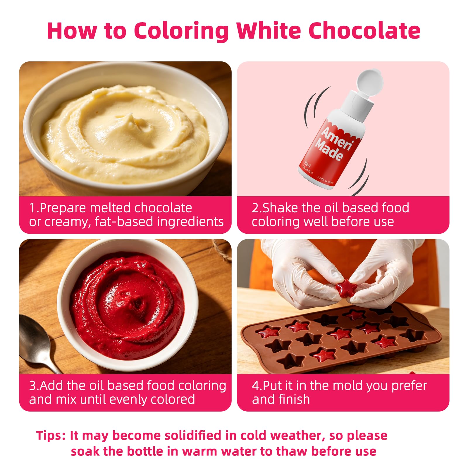 AmeriMade chocolate decorations showing glossy finish preserved by oil dye