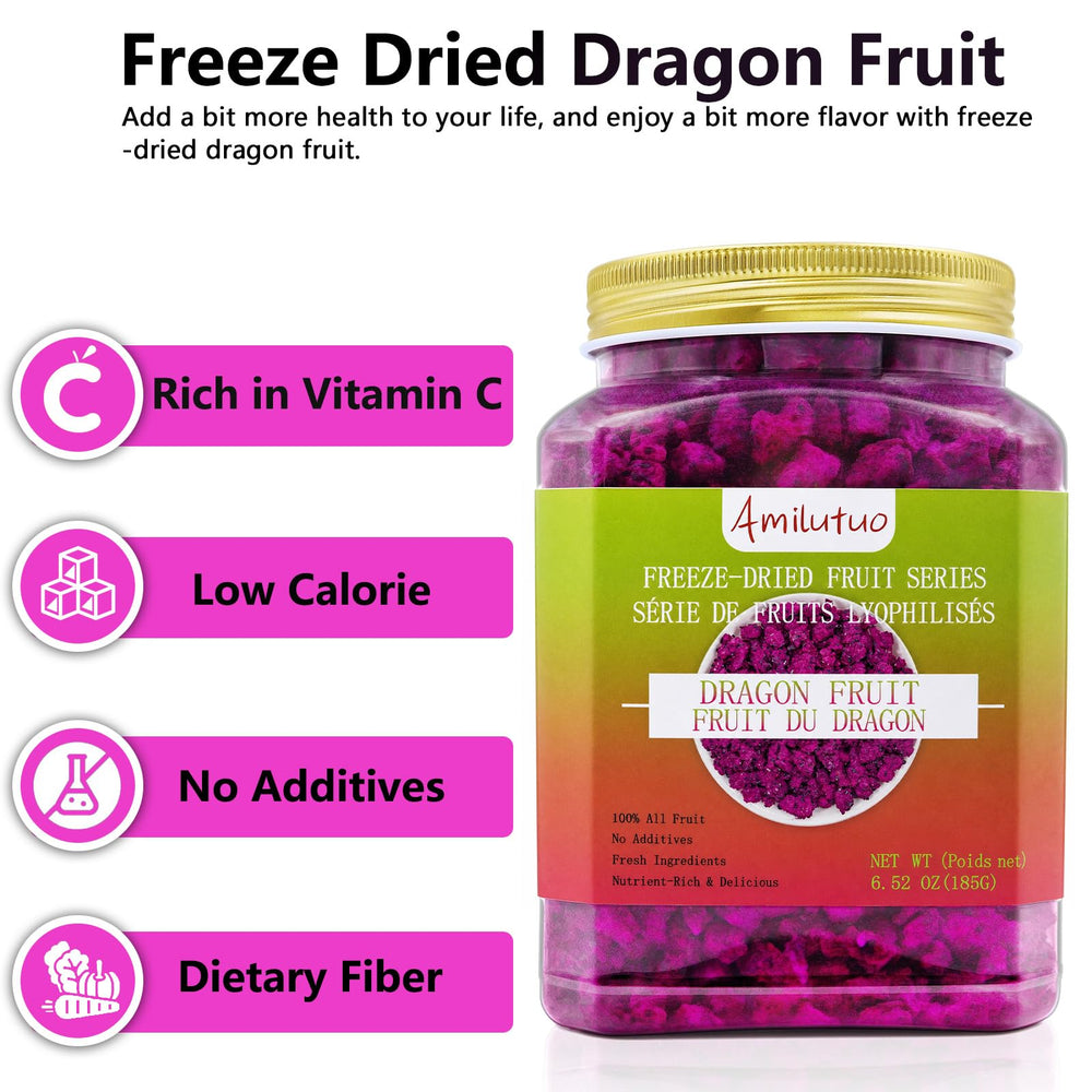 Amilutuo close-up of freeze-dried dragon fruit chunk, crisp texture preserved