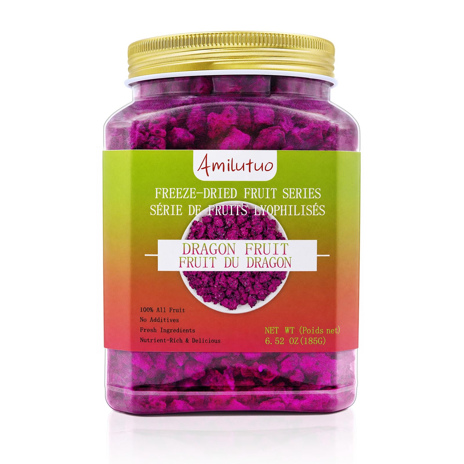 Amilutuo front packaging showing jar and label, convenient shelf-stable snack