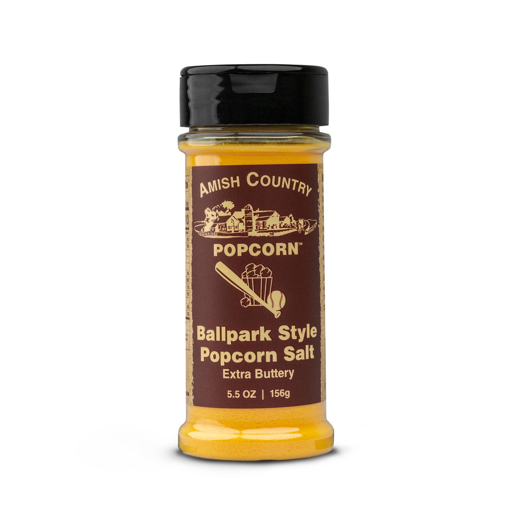 Amish Country Popcorn close-up of bottle label highlighting flavor and use