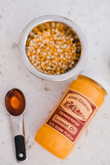 Amish Country Popcorn buttery topping label visible to highlight simple ingredients
