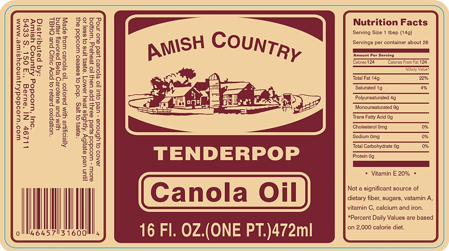 Close-up of Amish Country Popcorn jar label highlighting non-GMO and gluten-free benefit