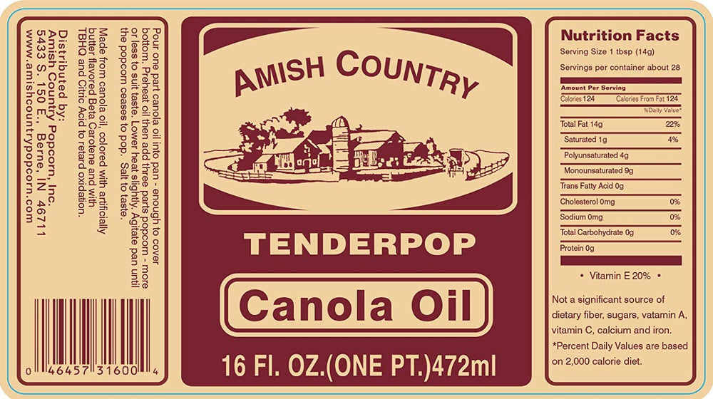 Close-up of Amish Country Popcorn jar label highlighting non-GMO and gluten-free benefit