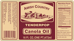 Close-up of Amish Country Popcorn jar label highlighting non-GMO and gluten-free benefit
