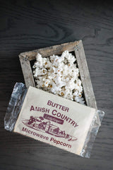Amish Country Popcorn single microwave bag unwrapped ready to pop, quick-prep benefit