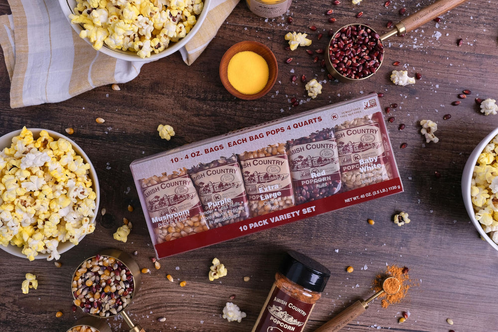 Amish Country Popcorn stovetop popping in a pan showing easy home use