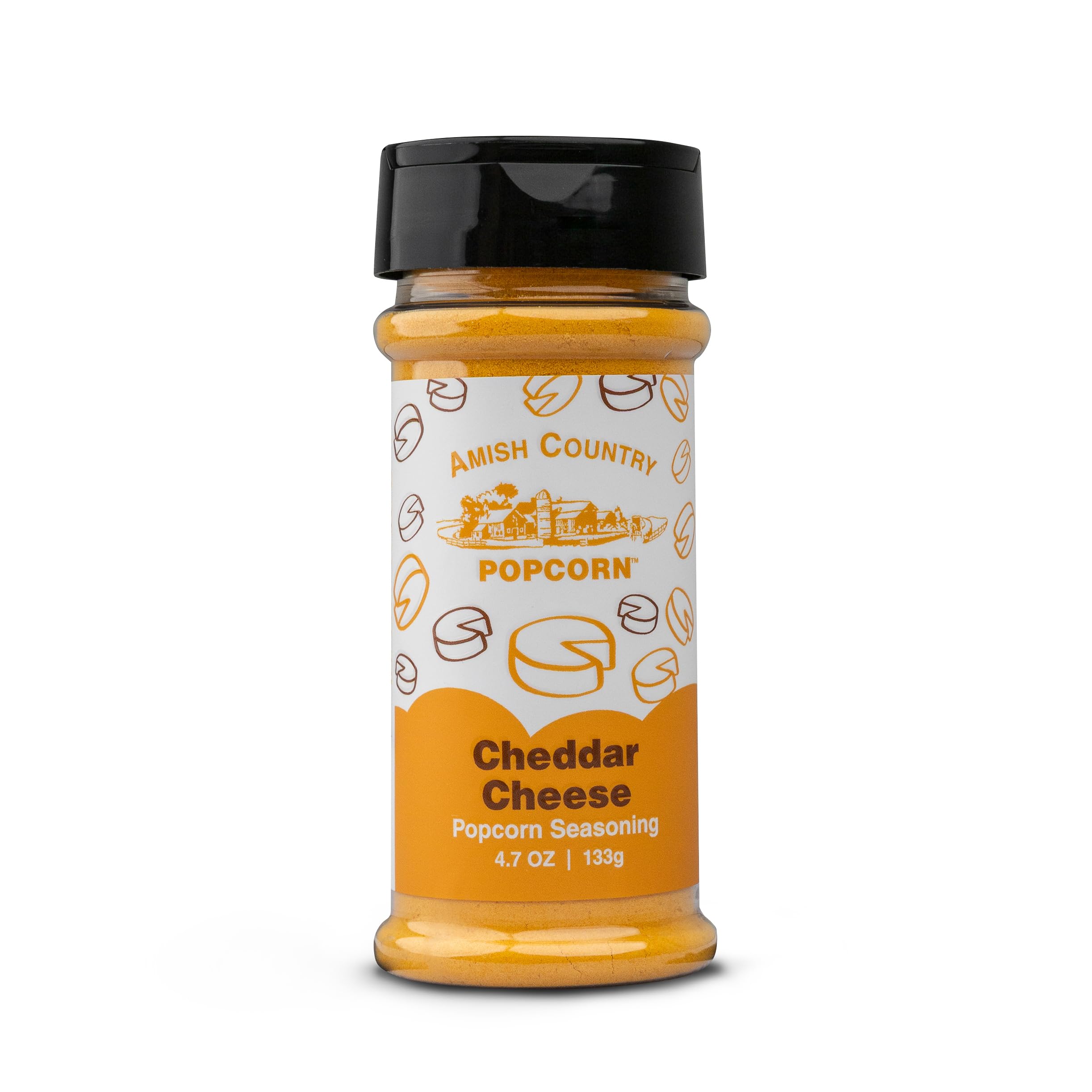 Amish Country Popcorn cheddar texture sprinkled on popcorn for bold taste