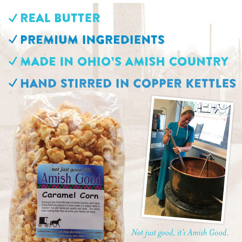 Amish Good popcorn held in hand showing size and generous kernels