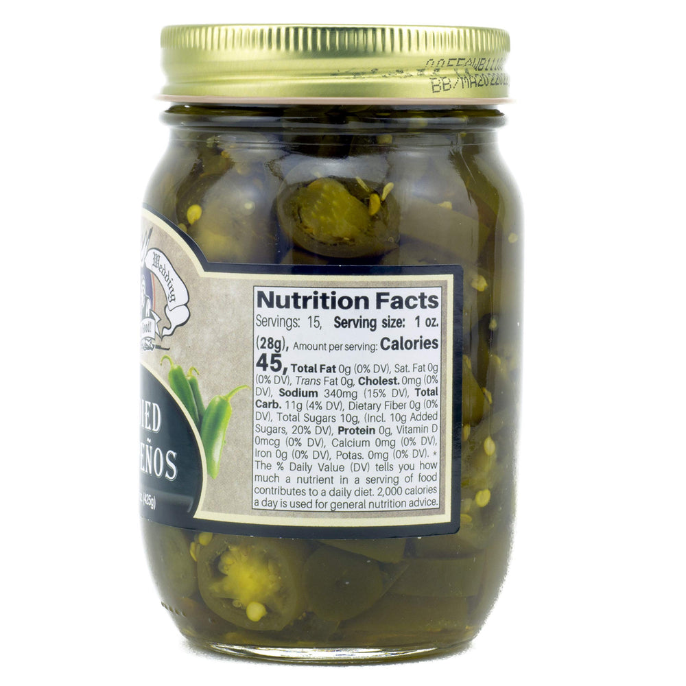 Amish Wedding close-up of glossy syrup-coated jalapeño slices showing crisp texture
