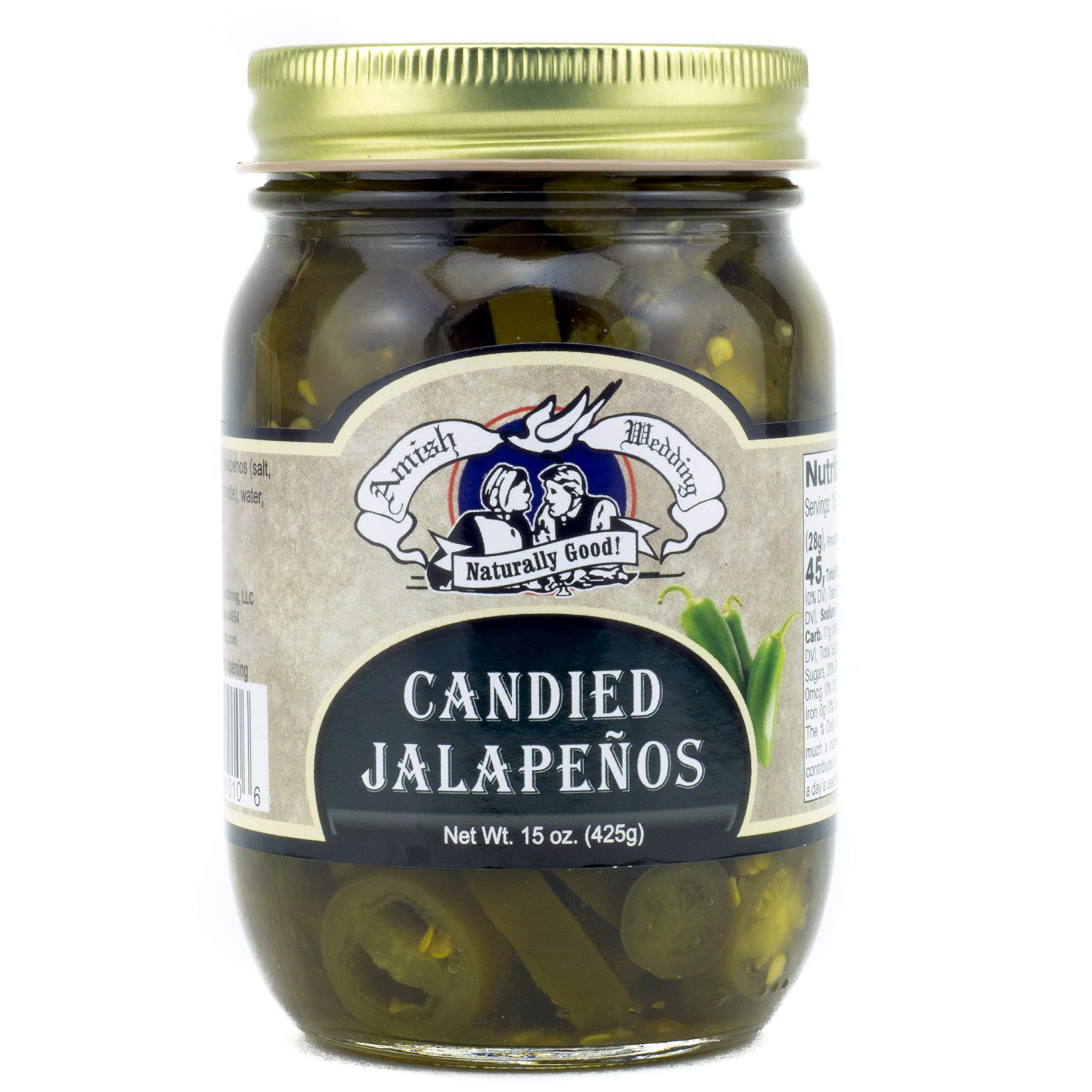 Amish Wedding jar open with sliced candied jalapeños ready to serve and add flavor