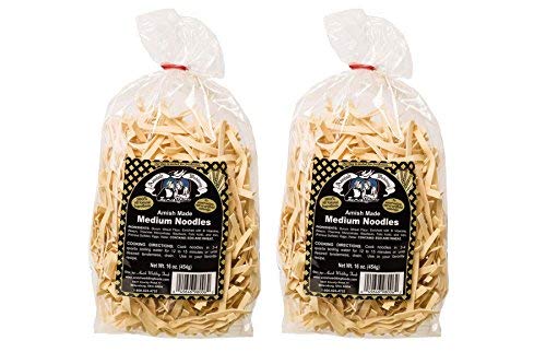 Amish Wedding medium noodles front packaging showing two 16 oz bags and ingredient simplicity