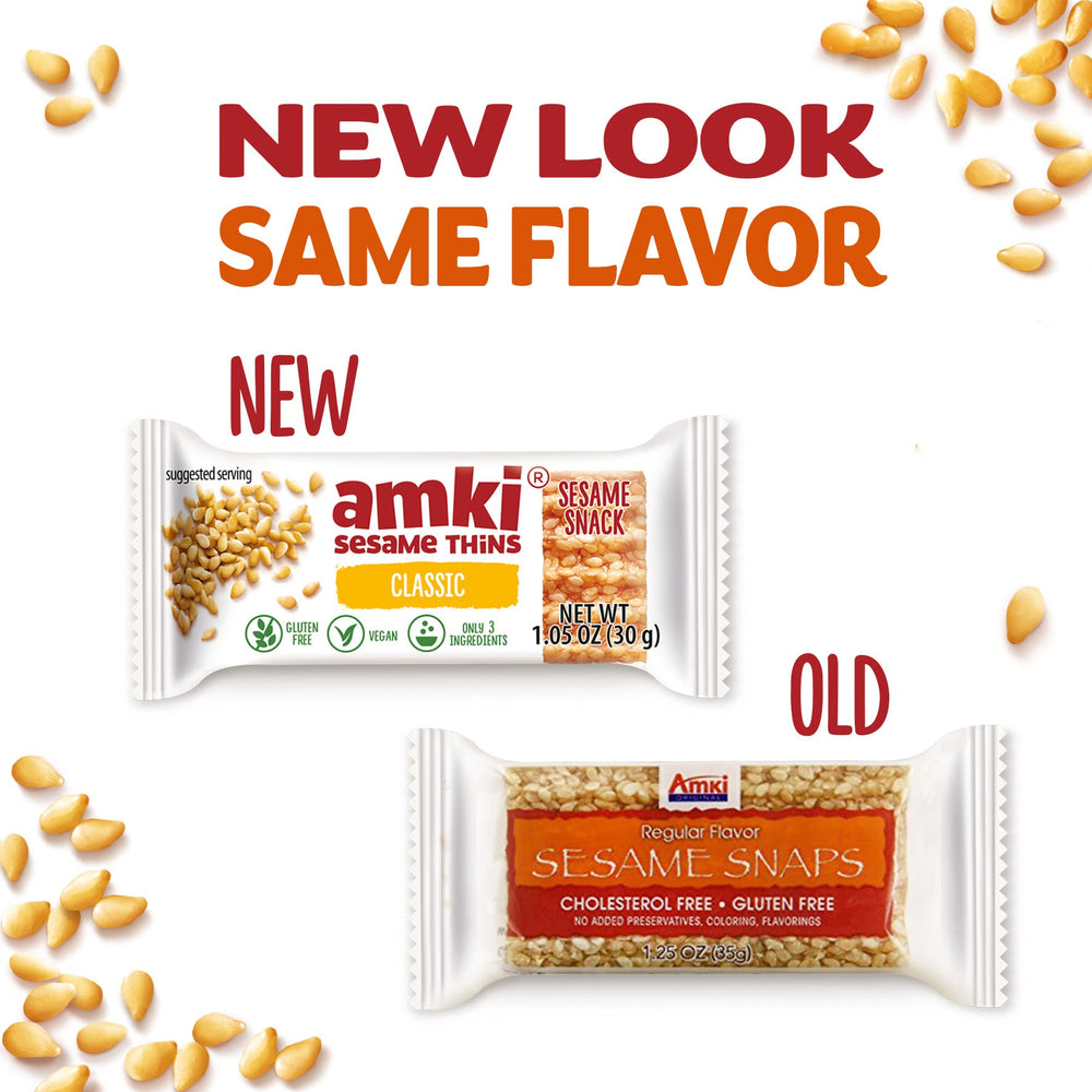 Amki sesame thins close-up texture highlighting crisp sesame crunch