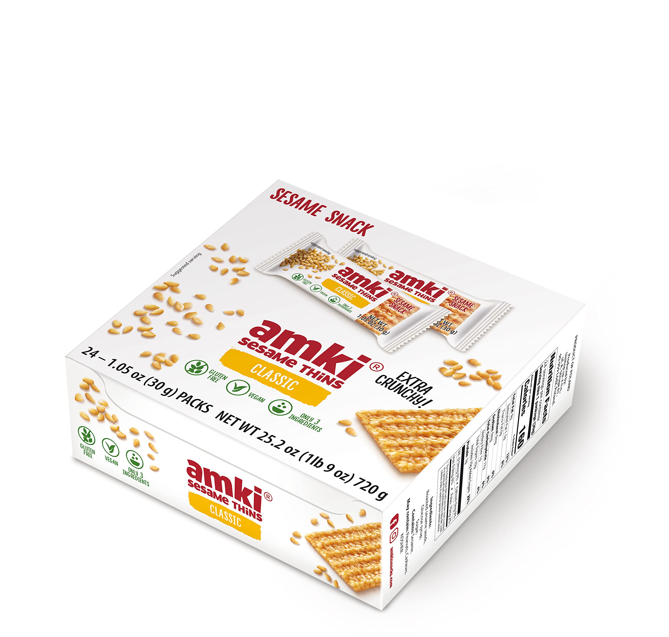 Amki sesame thins ingredient bowl with sesame seeds showing natural ingredients