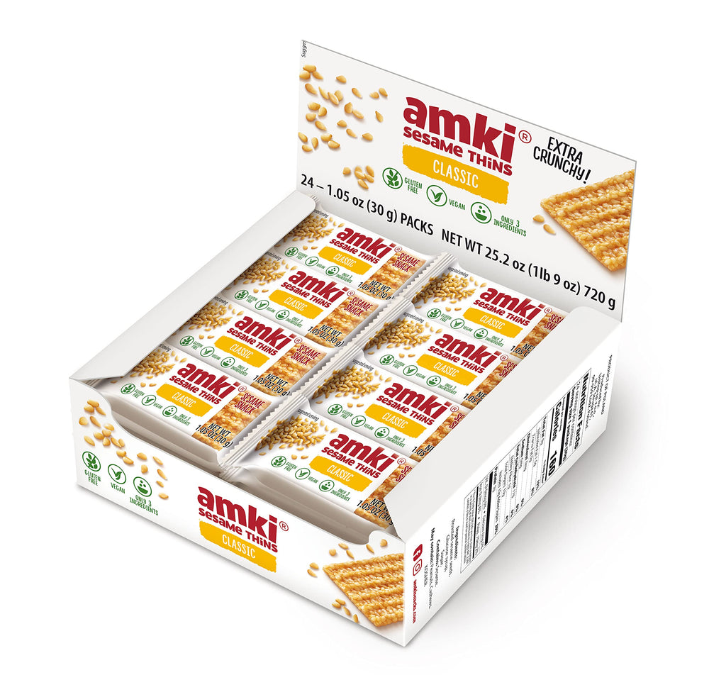 Amki sesame thins stack size comparison demonstrating portion scale