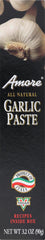 Amore garlic paste tube front view showing squeezable packaging and quick seasoning benefit
