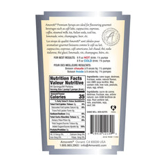 Close-up pour stream of Amoretti peppermint syrup showing smooth texture and easy dosing benefit