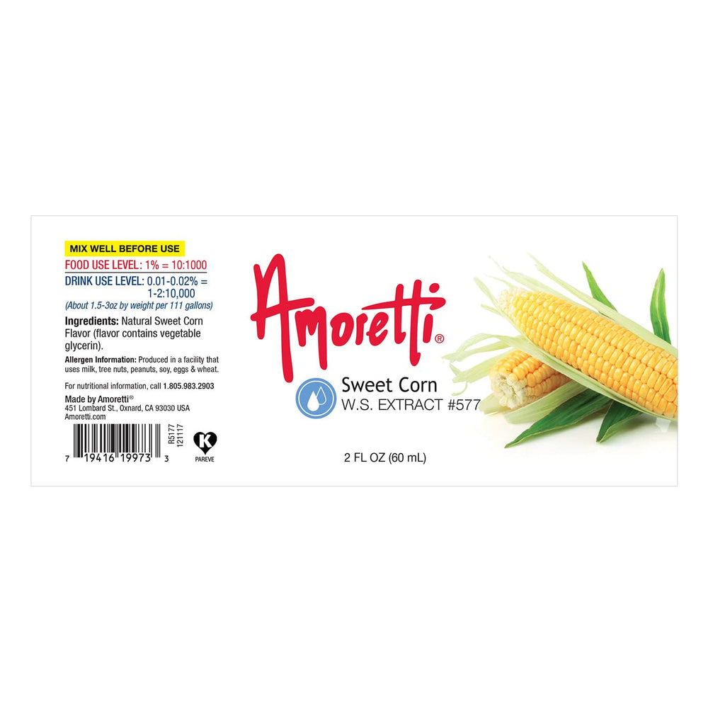 Amoretti sweet corn label closeup highlighting ingredient clarity and kosher certification benefit